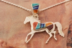 Calvin Begay Genuine Gemstone Sterling Silver Horse Pendant